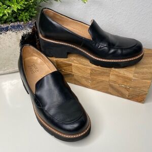 NATURALIZER Cabaret Black Faux‎ Leather Lug Sole Loafers Platform Chunky Size 8
